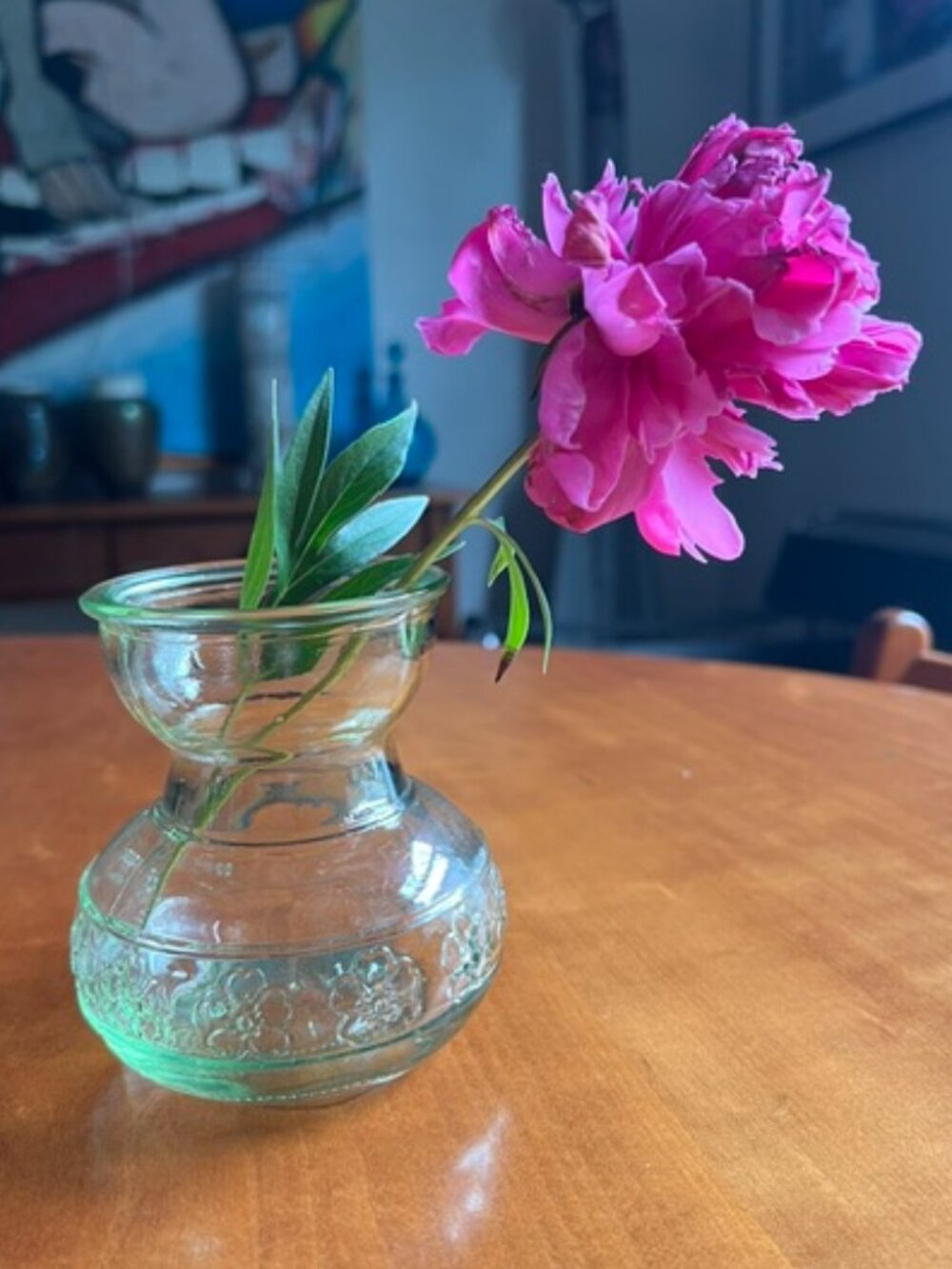 VINTAGE Glass Bulb Forcing Vase With Embossed Flower Motif, Tulip, Hyacinth